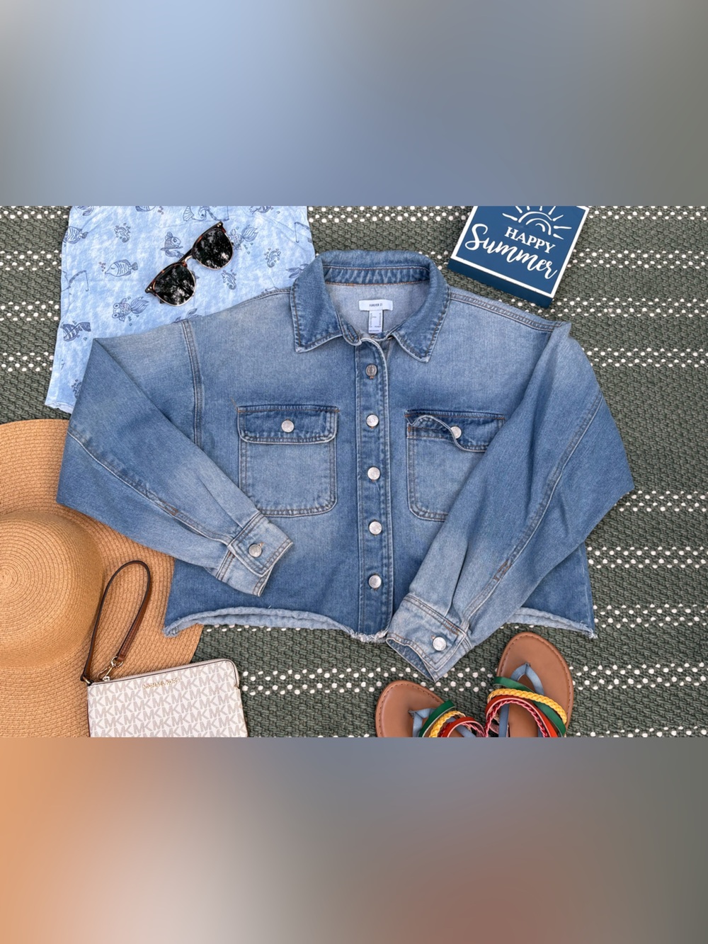Forever21 Light Blue Cropped Denim Jacket